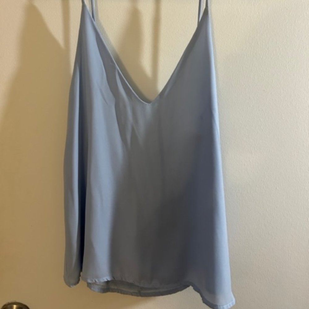 Blue Blush light blue blouse with open back